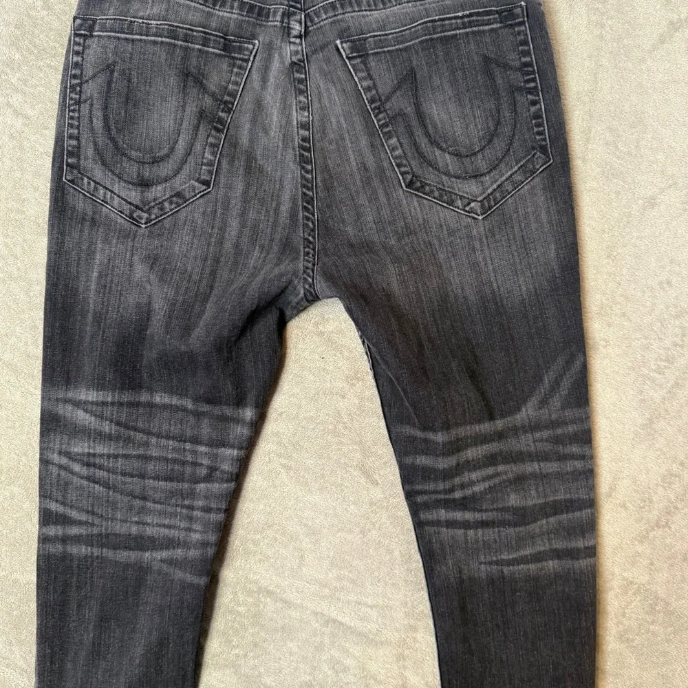 True Religion Relaxed Taper Jeans‎ Mens 30 Black Whiskered Distressed Streetwear